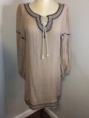 Yahada Taupe Embroidered Boho Tunic